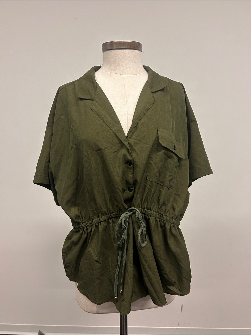 Urban Outfitters Olive Green Short Sleeve Drawstring Blouse
